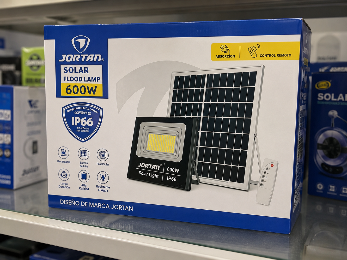 Reflector Solar LED JORTAN 600W con Panel Solar y Control Remoto IP66