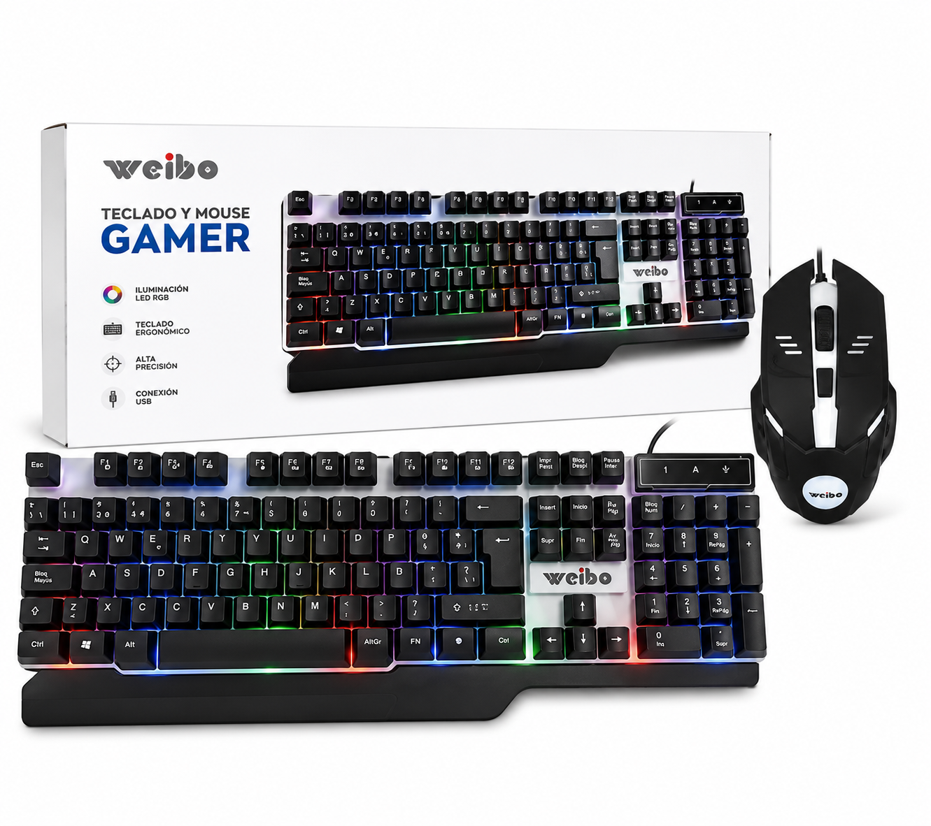 Combo Gamer WEIBO WB-550 Teclado y Mouse USB con Iluminación LED