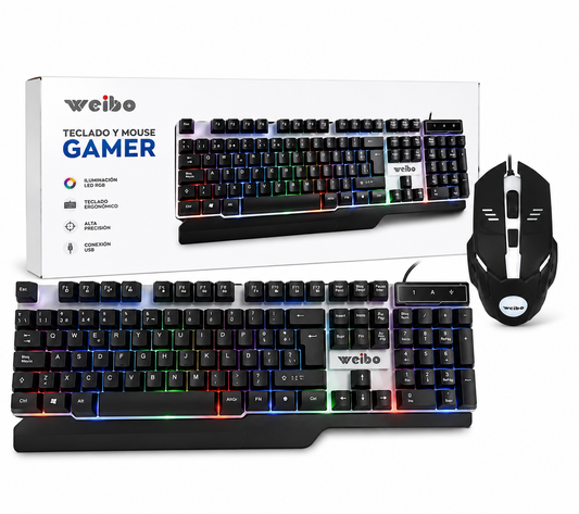 Combo Gamer WEIBO WB-550 Teclado y Mouse USB con Iluminación LED