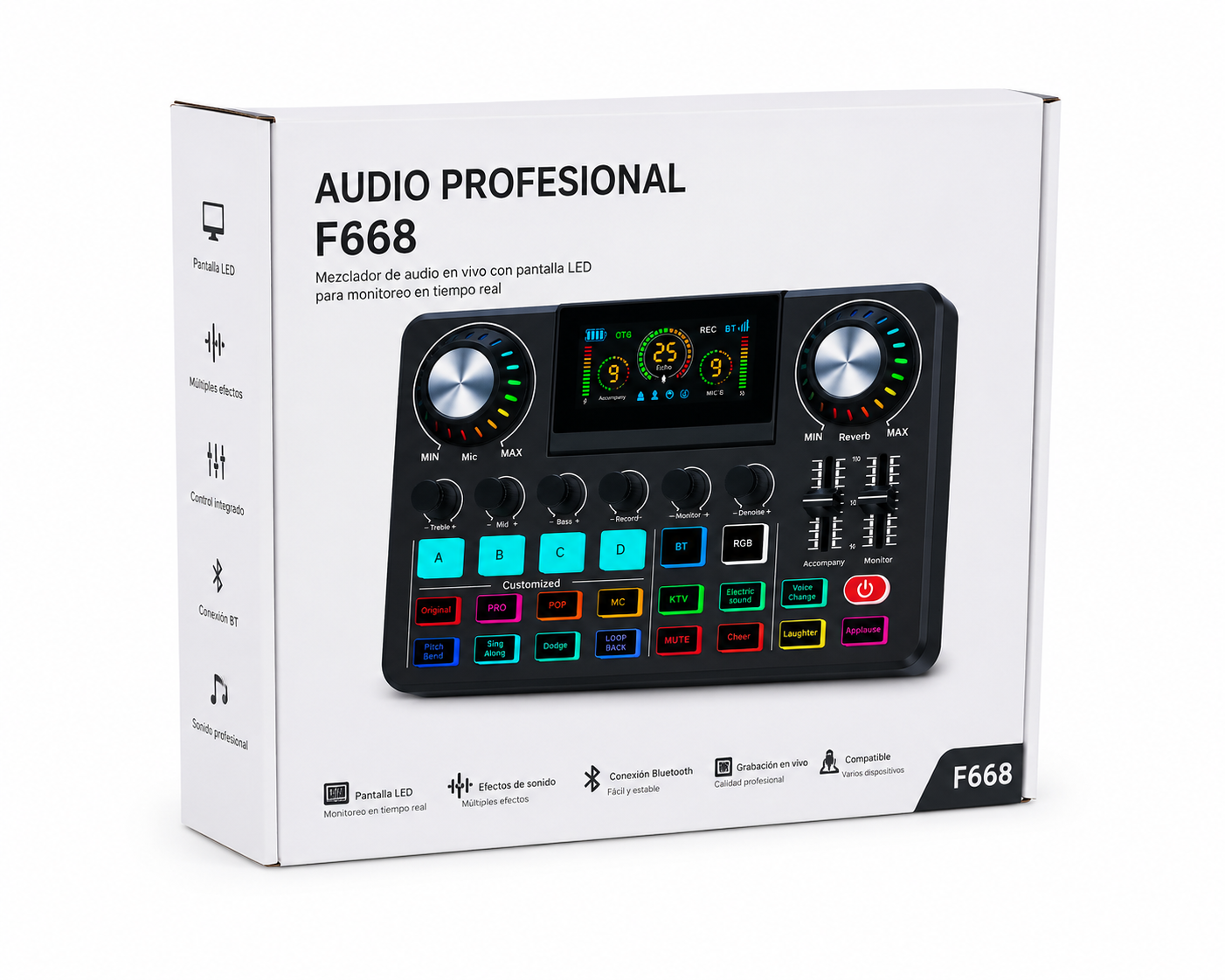 Tarjeta de Sonido Profesional F668 para Streaming, Podcast y Grabación