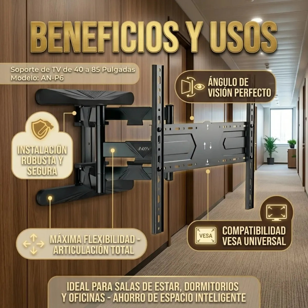 Soporte Base De Doble Brazo Nia An-p6 Para Tv De 40 A 85 P