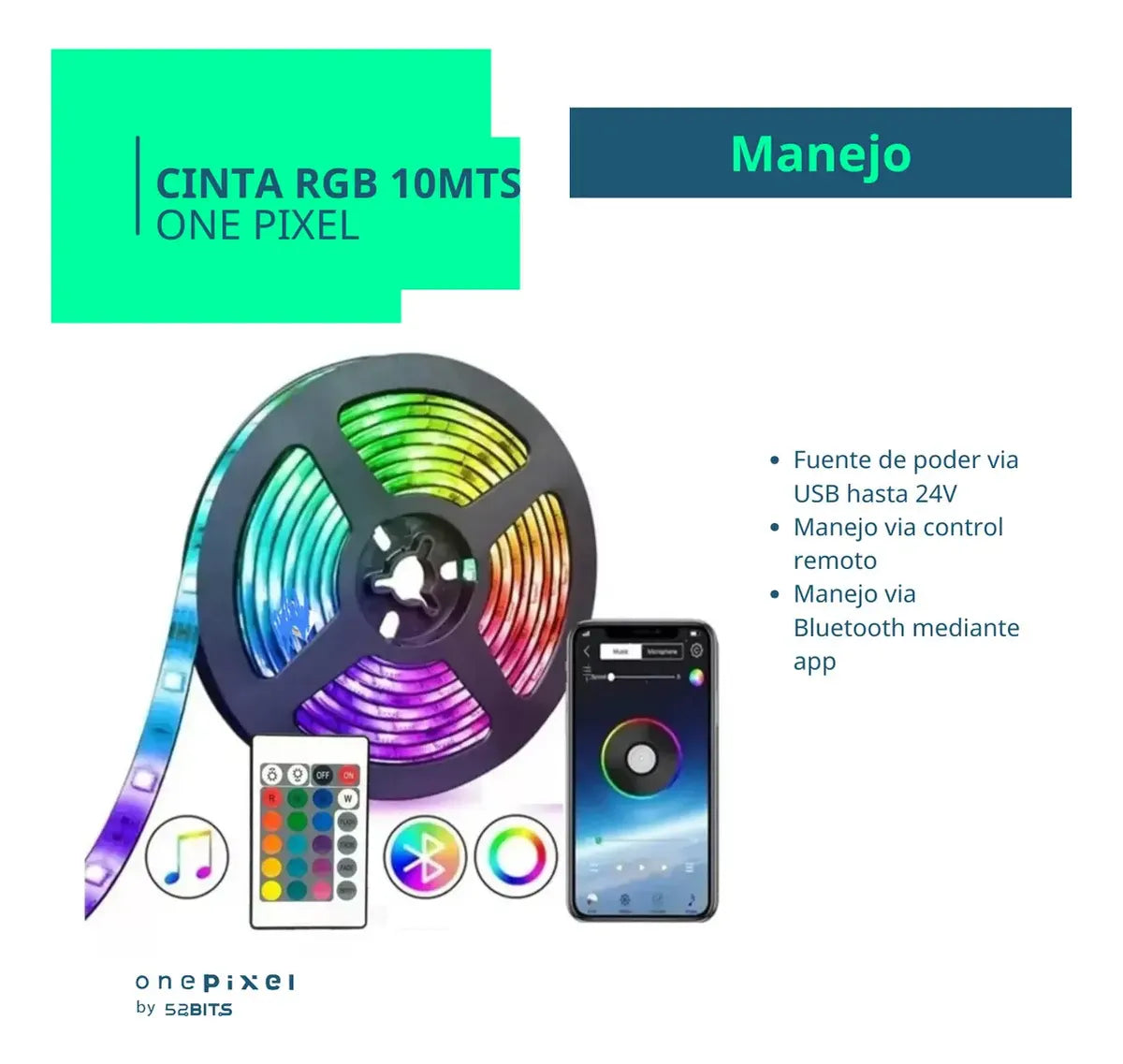 Tira De Luces Led Rgb 5050 Con Bluetooth Cinta Led 10 Metros