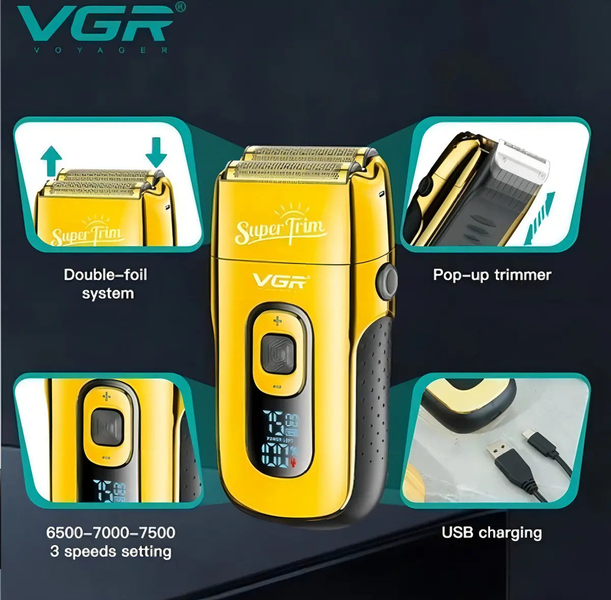 Máquina Afeitar VGR V-332 Shaver Afeitadora Dorado
