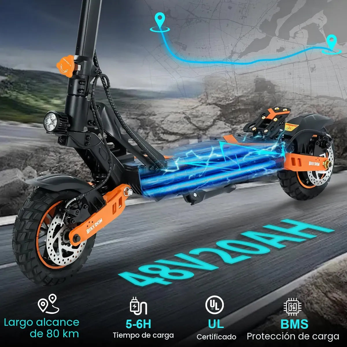 Scooter Eléctrico 1600 W 50 Millas 40 Km/h Plegable Con Asiento