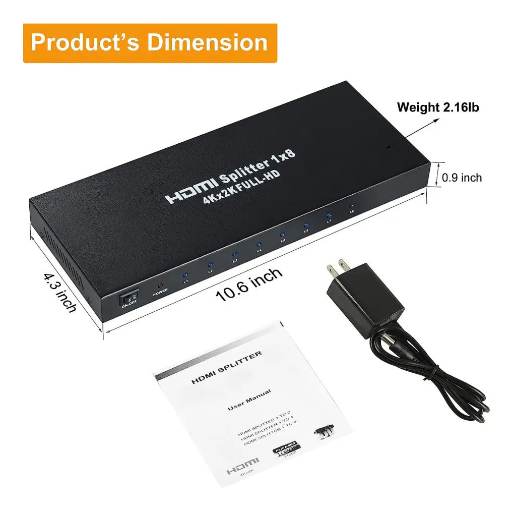 Splitter HDMI Jaltech 1x8 Salida Ultra HD 4k HDCP Negro Modelo LH103