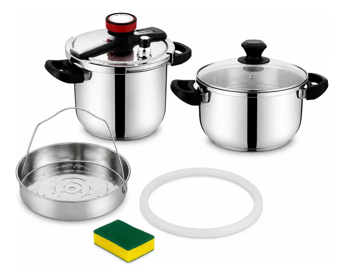 Set Olla A Presión Keha 5 Y 7 Litros Acero Inoxidable 8 Pzs