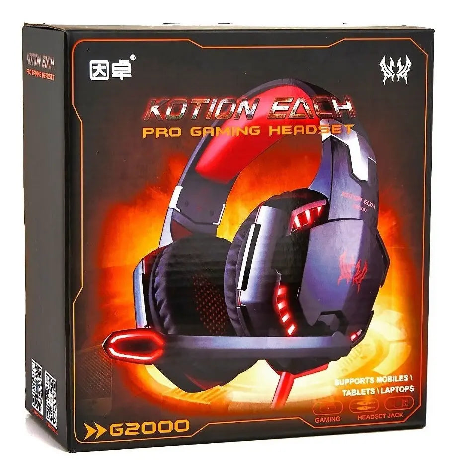 Auriculares Gamer Kotion G2000 Over-Ear Negro/Rojo PS4 Xbox One Jack 3.5mm