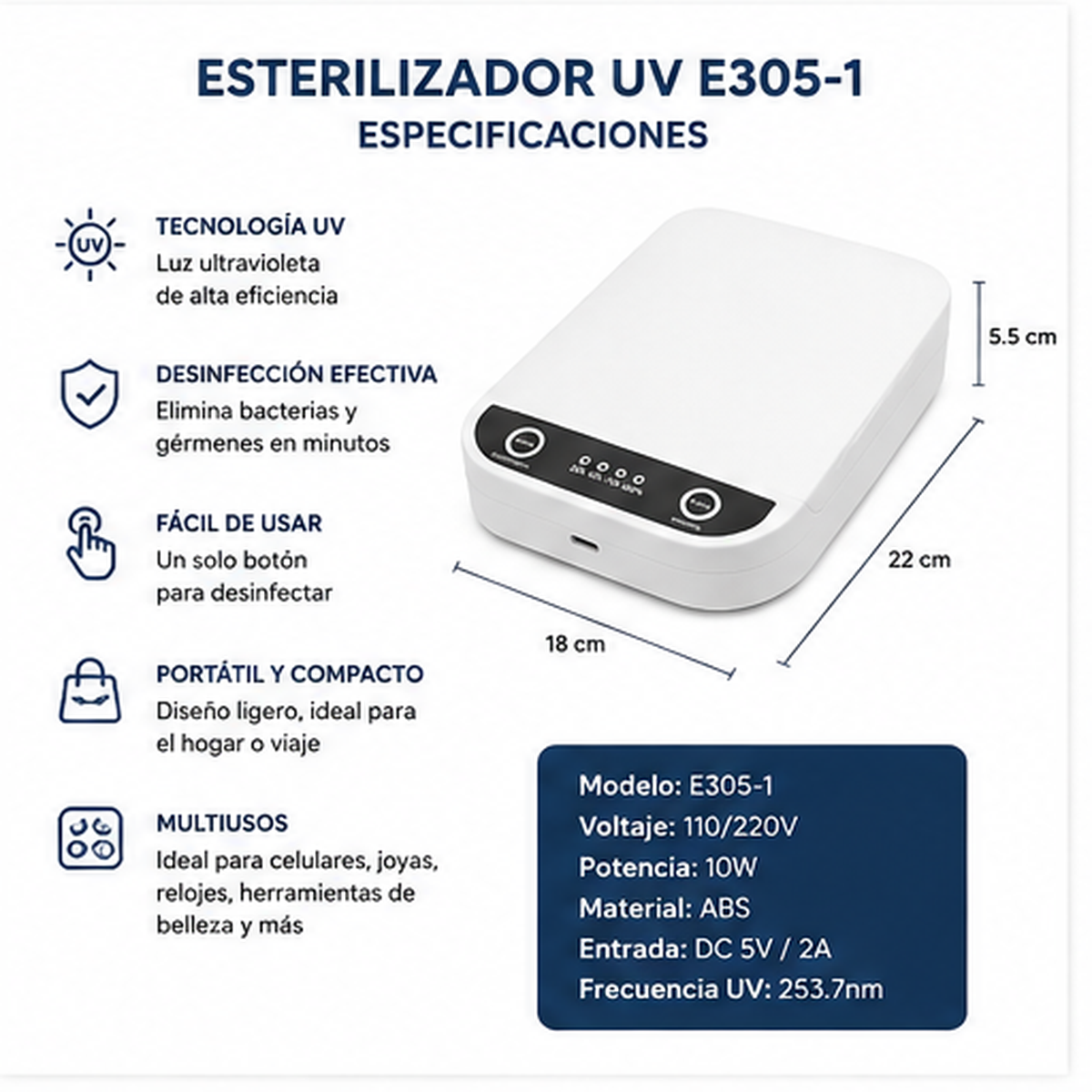 Esterilizador UV E305-1 Caja Desinfectante para Herramientas y Accesorios