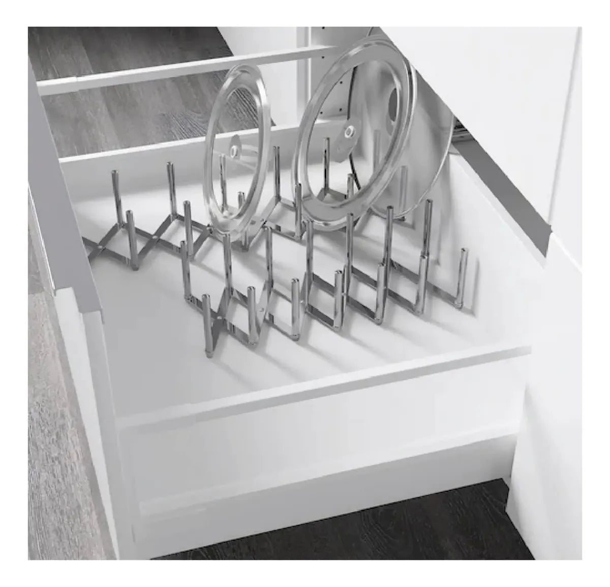 Organizador de Tapas de Ollas Soporte de Tapas de Ollas Ajustable Organizador Multiusos para Tapas de Ollas y Platos y Sartenes Estante Soporte Escurridor de Platos de Acero Inoxidable