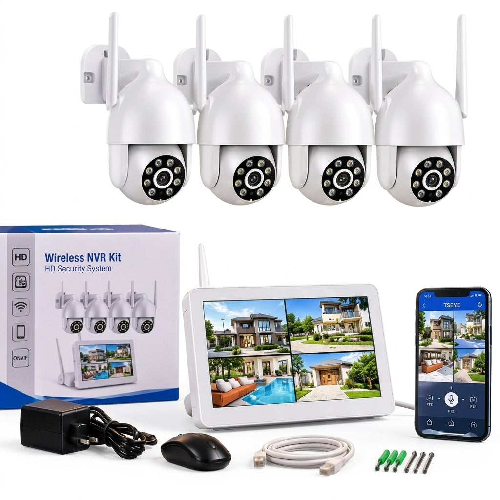 Kit Cámaras NVR 4 Cámaras Inalámbricas PTZ Con Pantalla Y App