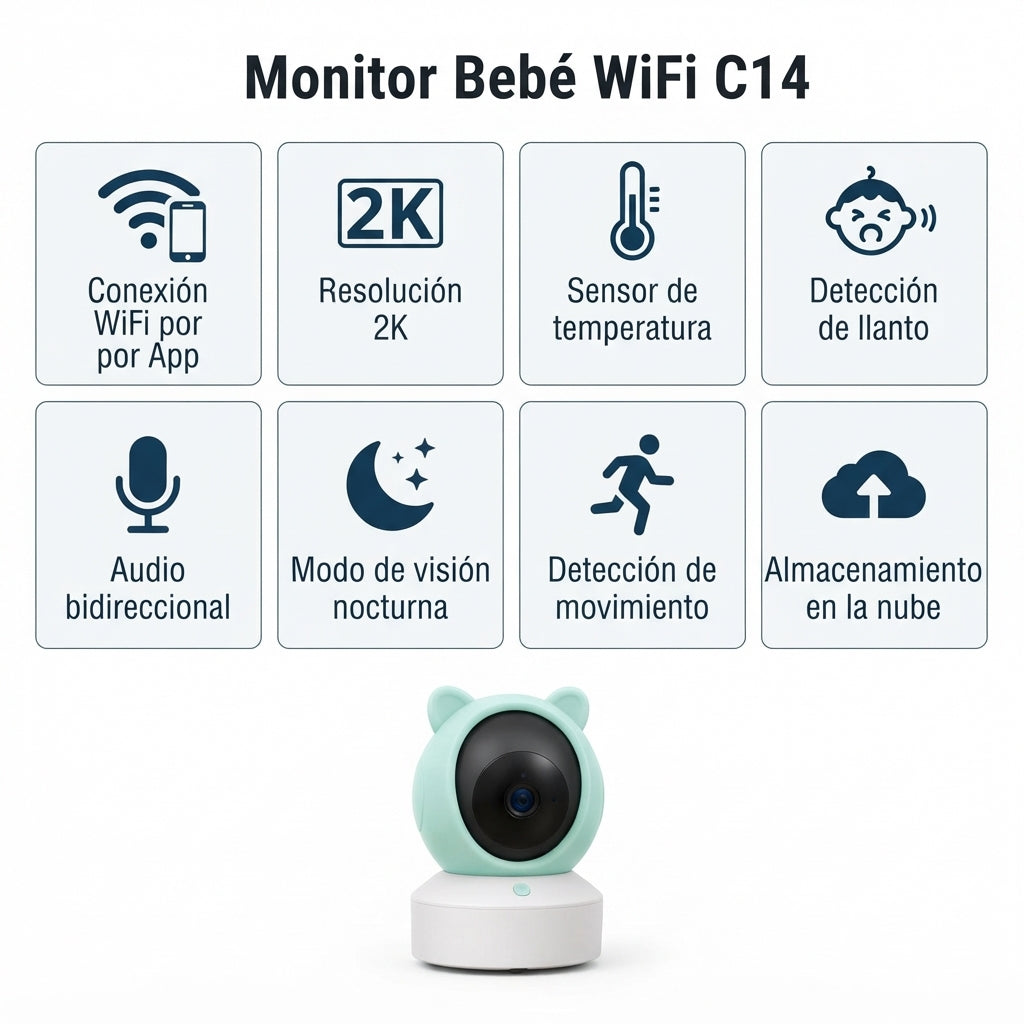 Monitor De Bebé WiFi C14 Con Cámara