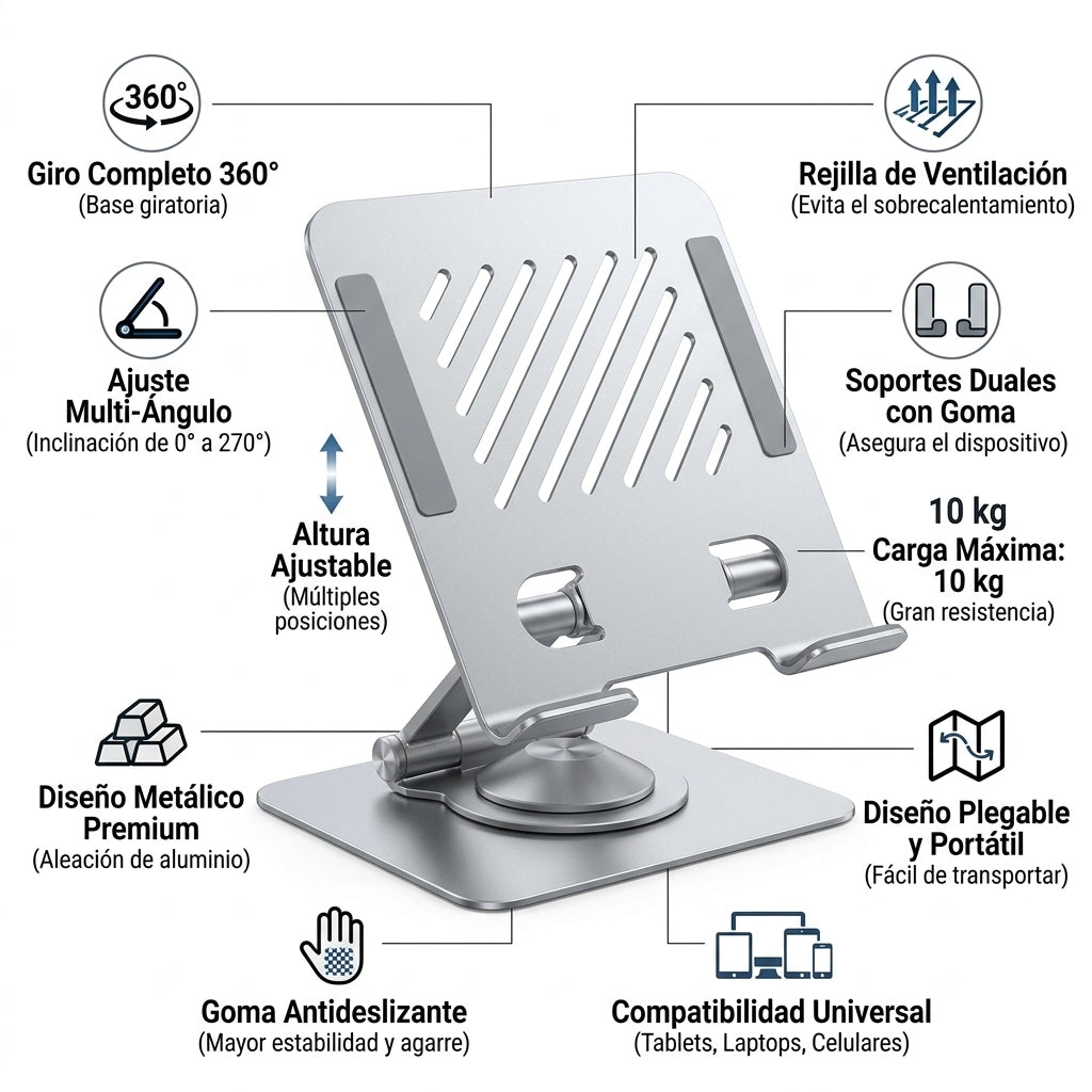 Soporte Metálico Giratorio Para Tablet Ajustable