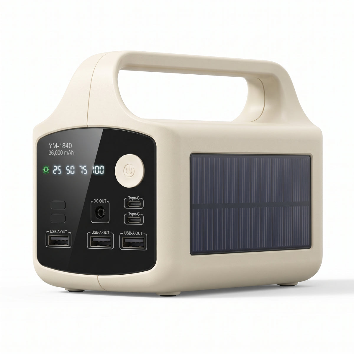 Power Bank Solar YM-1840 36.000 mAh Con Cables Integrados, Doble Linterna Y Salida 12V