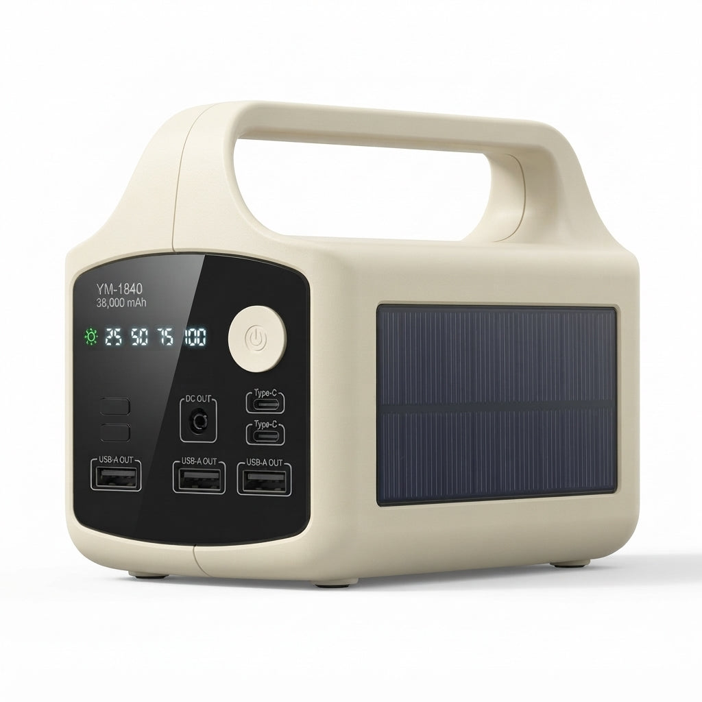 Power Bank Solar YM-1840 36.000 mAh Con Cables Integrados, Doble Linterna Y Salida 12V