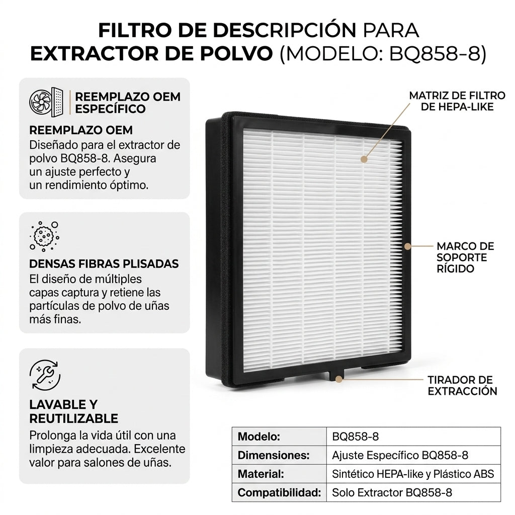 Filtro Reutilizable Para Extractor De Polvo De Uñas BQ858-8