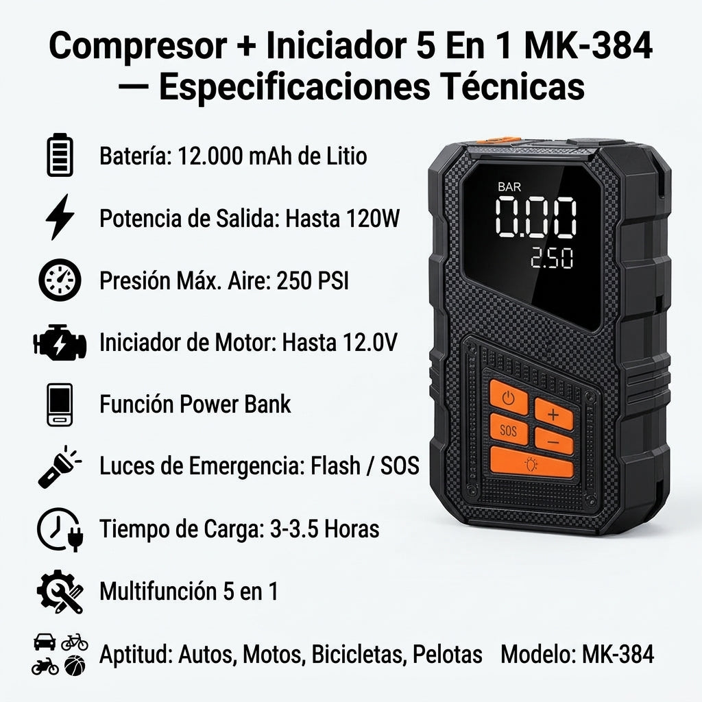 Compresor + Iniciador 5 En 1 MK-384