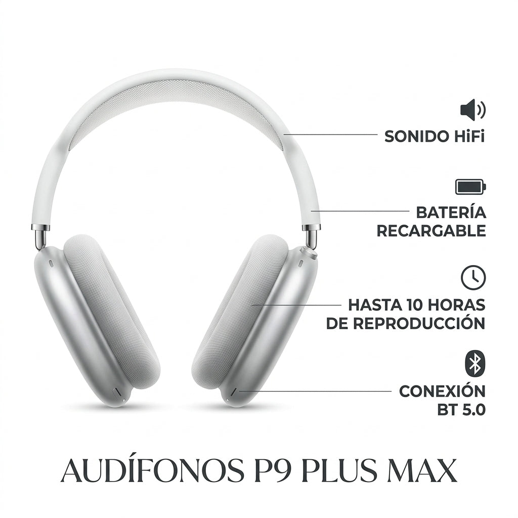 Audífonos Bluetooth P9 Plus Max | Sonido HiFi Y Batería Recargable