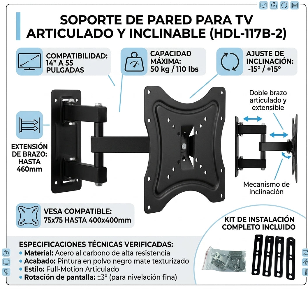 Soporte De Pared Para Tv Home Design 14 A 55 Pulgadas Inclinable Negro