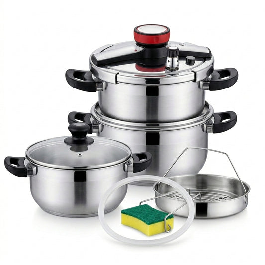 Set Olla A Presión Keha 5 Y 7 Litros Acero Inoxidable 8 Pzs