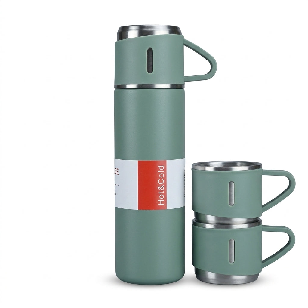Termo Vacum Verde 500 ml + 3 Tazas