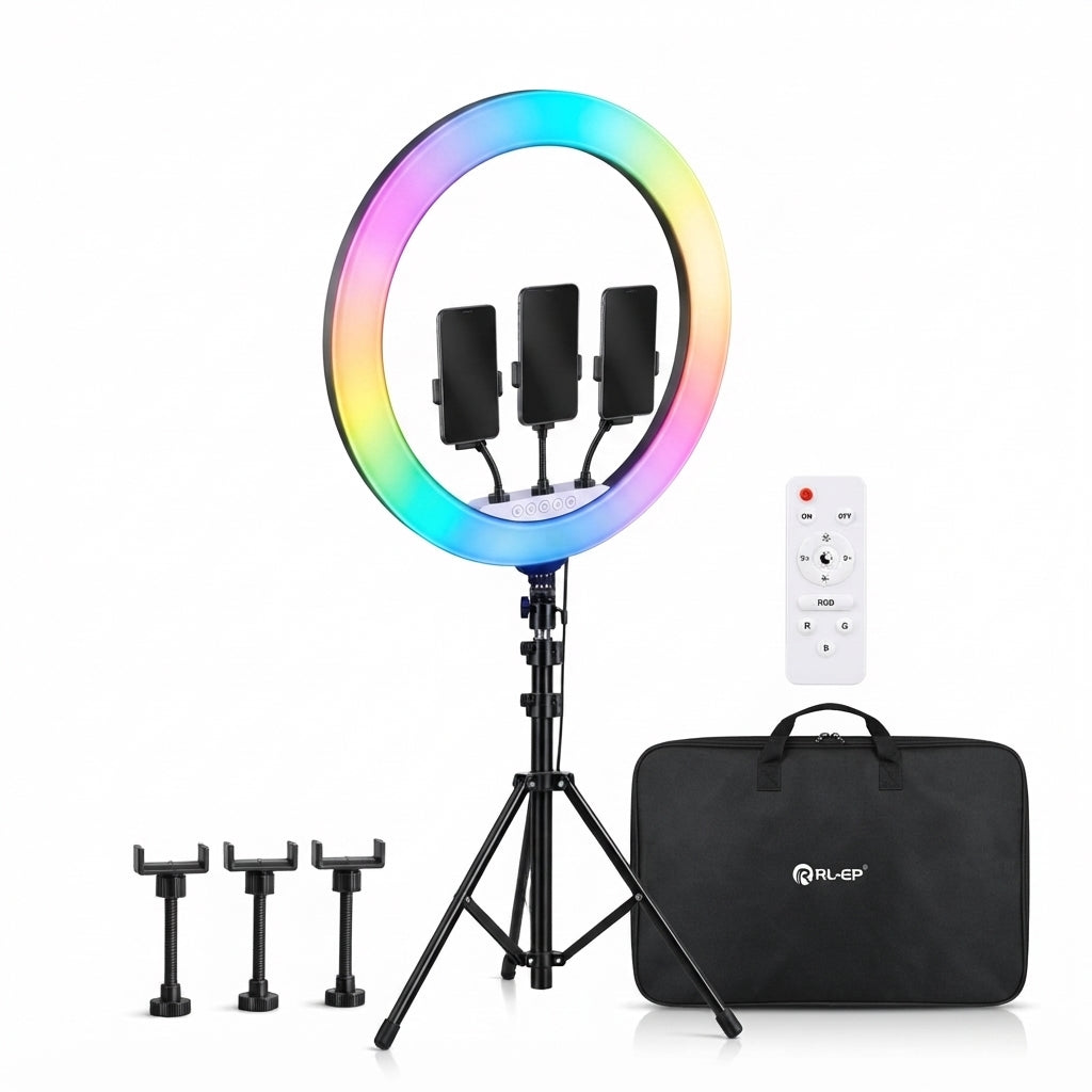 Aro De Luz RL-21P 54 Cm RGB Con Trípode Y 3 Soportes