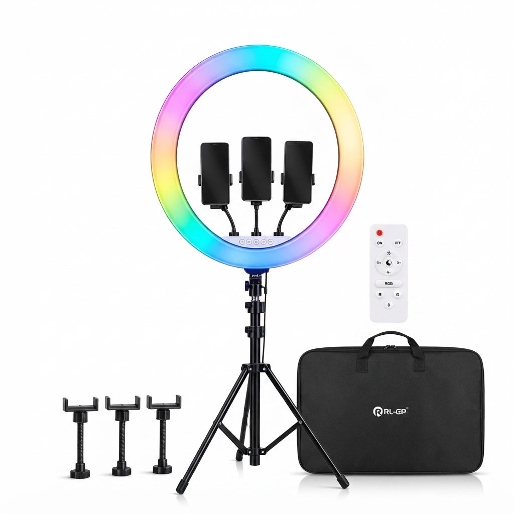 Aro De Luz RL-21P 54 Cm RGB Con Trípode Y 3 Soportes