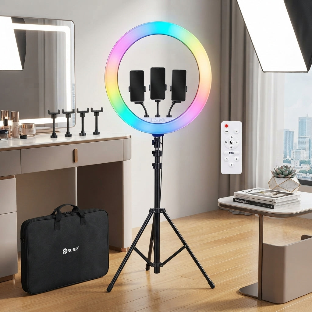 Aro De Luz RL-21P 54 Cm RGB Con Trípode Y 3 Soportes