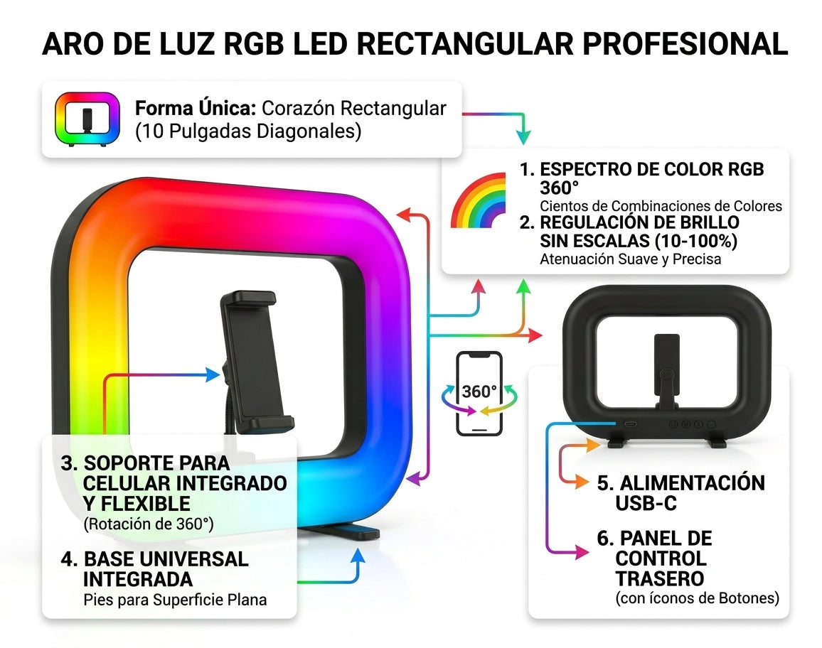 Aro de Luz RGB LED para Fotografía, Streaming y Maquillaje