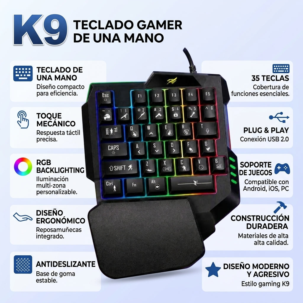 Teclado Gamer 1 Mano K9