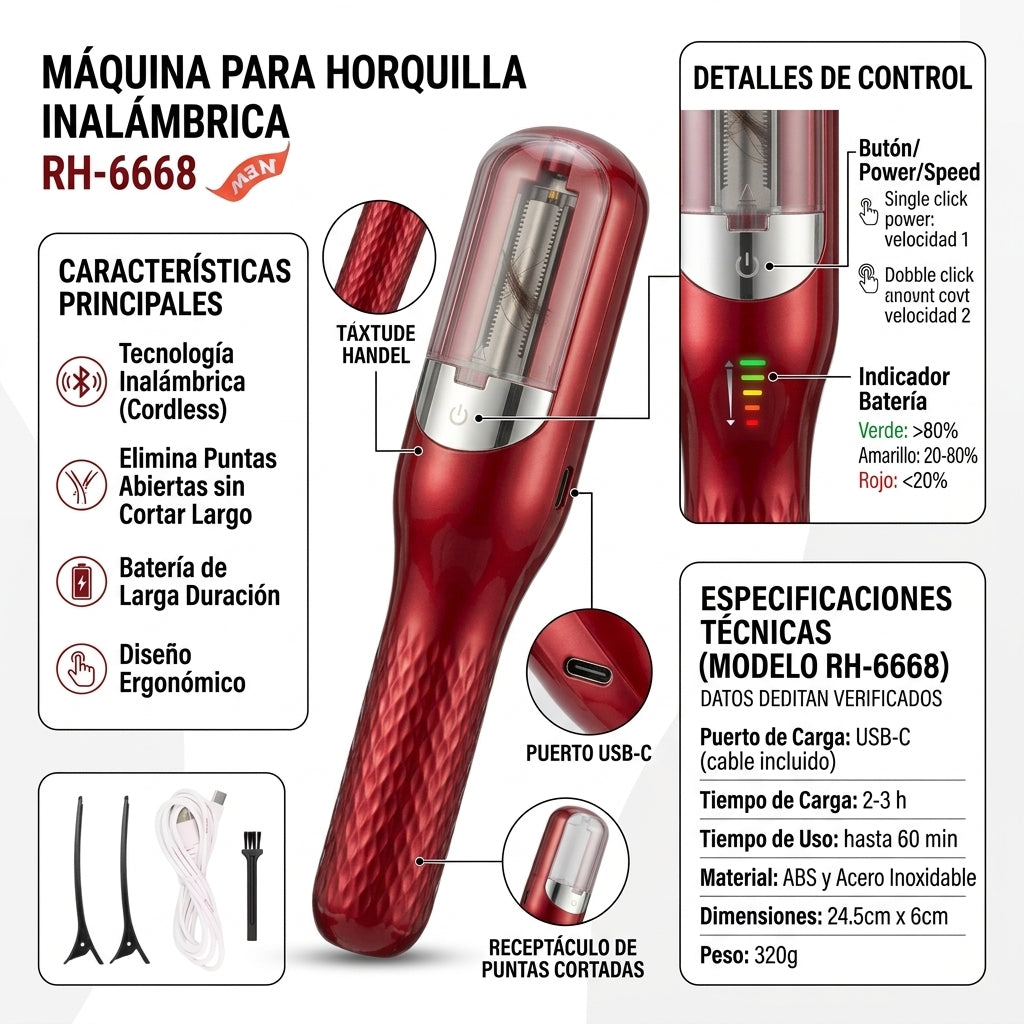 Máquina Quita Horquilla Inalámbrica Para Puntas Abiertas