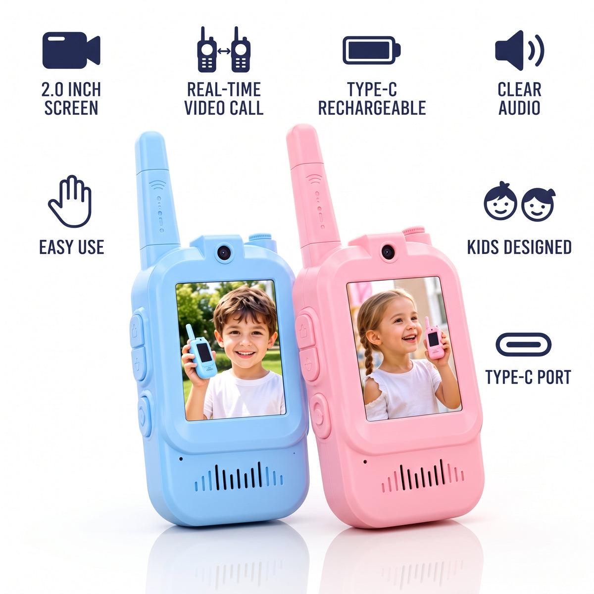Walkie Talkie Para Niños Con Videollamada, Pantalla Y Batería Recargable Tipo C