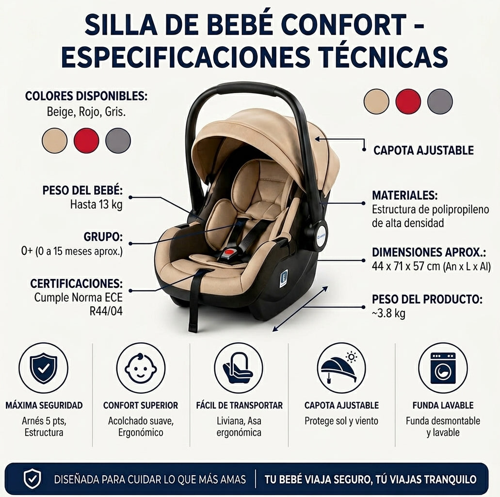 Silla De Bebé Confort Para Carro Con Capota Ajustable