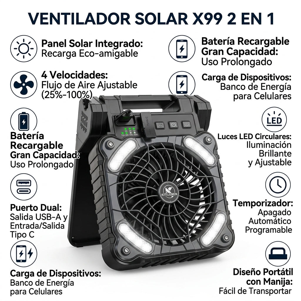 Ventilador Solar X99 2 En 1 Recargable