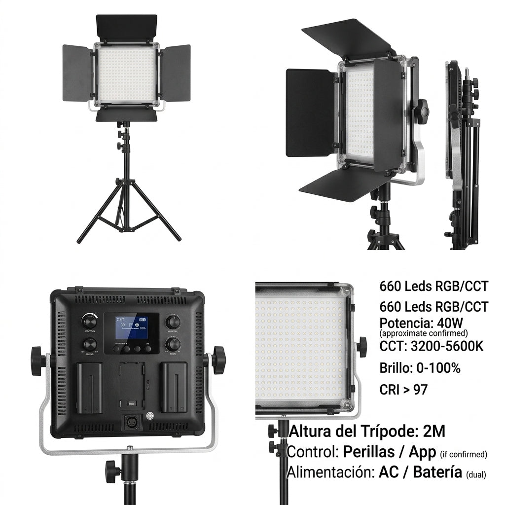 Luz de Estudio LED RGB 660 Pro + Trípode 2M | Iluminación Profesional