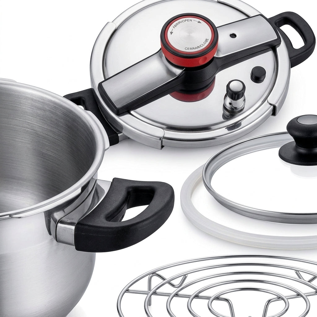 Set Olla A Presión Keha 5 Y 7 Litros Acero Inoxidable 8 Pzs