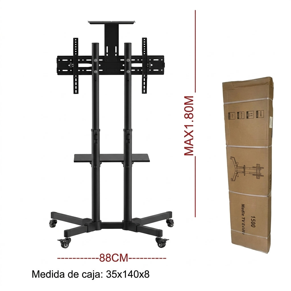 Soporte Base Pedestal Tv 32 70 Móvil Ruedas Ajustable 50k Color Negro