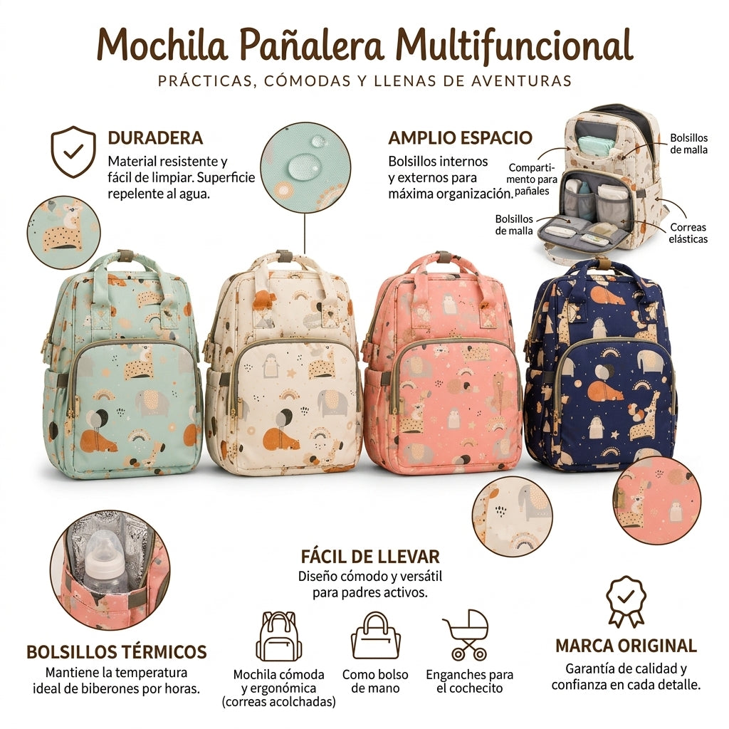 Pañalera Multifuncional Tipo Mochila Para Bebé