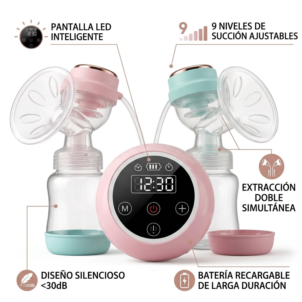 Extractor De Leche Eléctrico Doble BZ-8003 Con Pantalla LED Y 9 Niveles