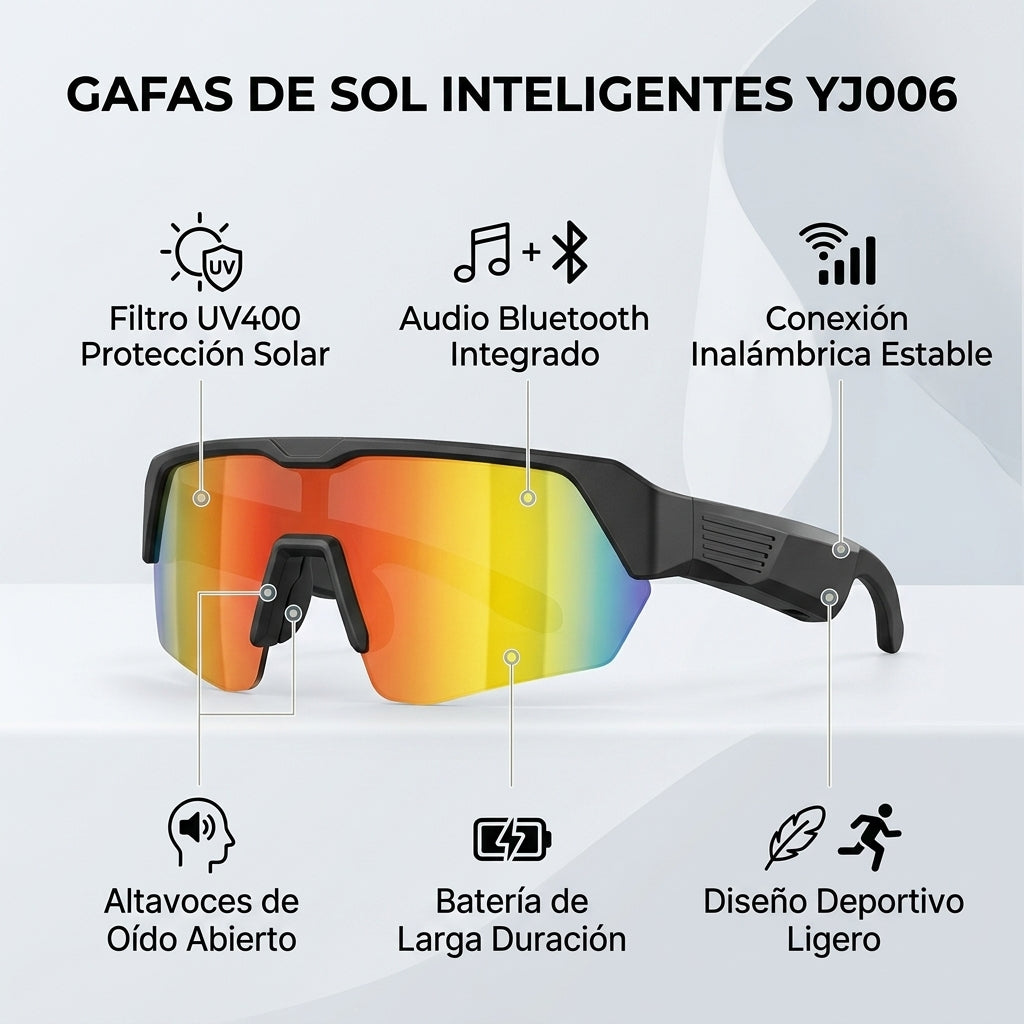 Gafas de Sol Inteligentes Deportivas YJ006 con Bluetooth y Audio Abierto