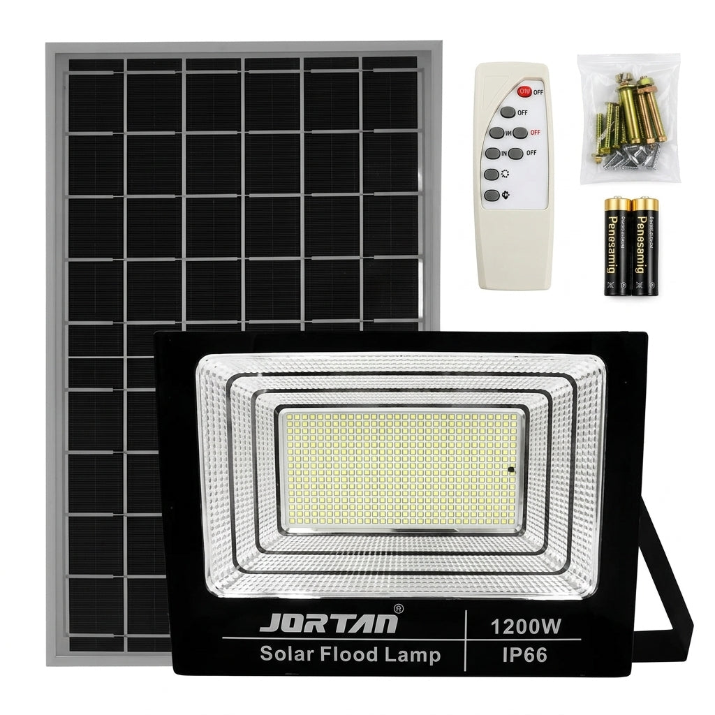 Reflector Solar LED JORTAN 1200W con Panel Solar y Control Remoto IP66