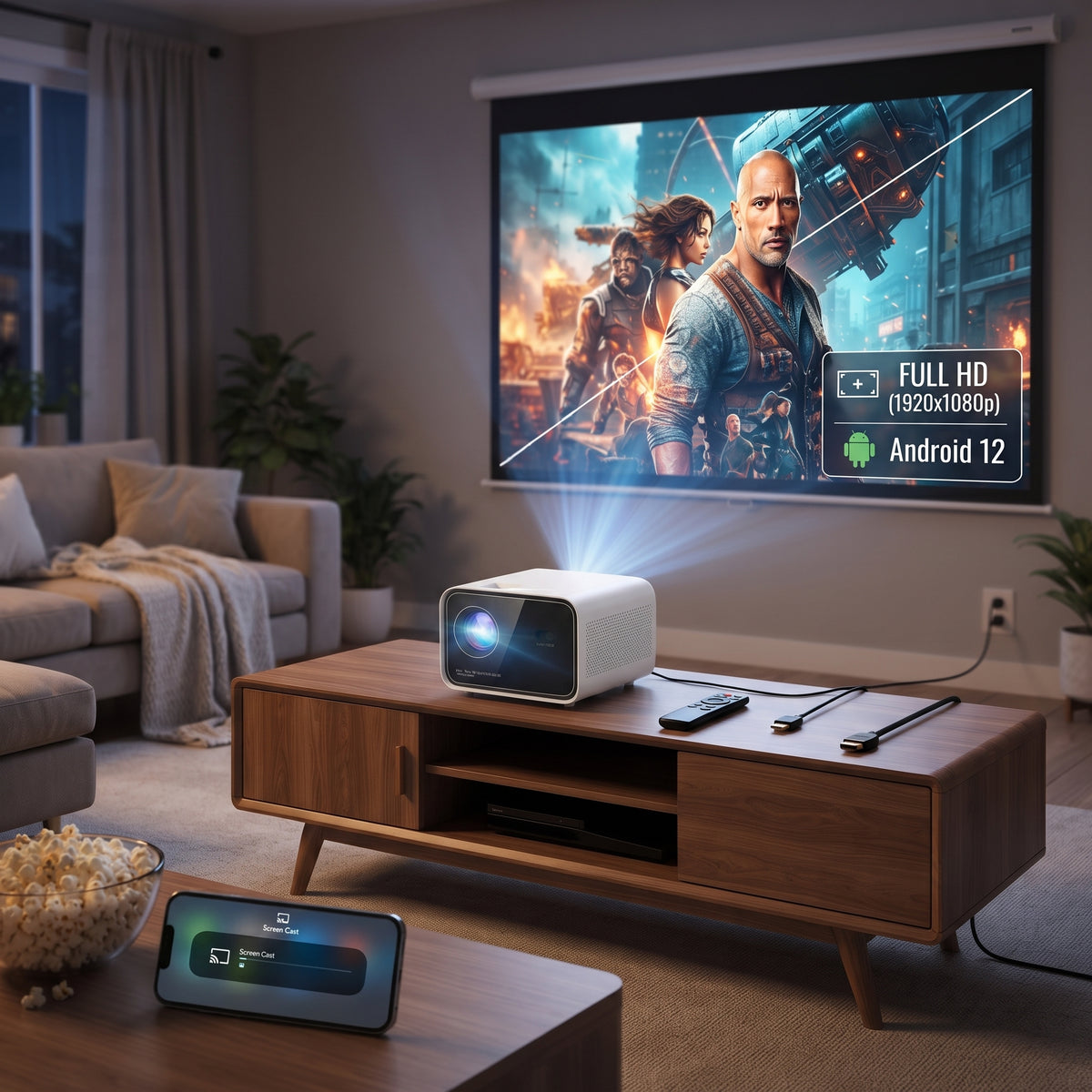 Proyector Smart Android A400 350 ANSI Lumens Con Enfoque Automático Y Netflix