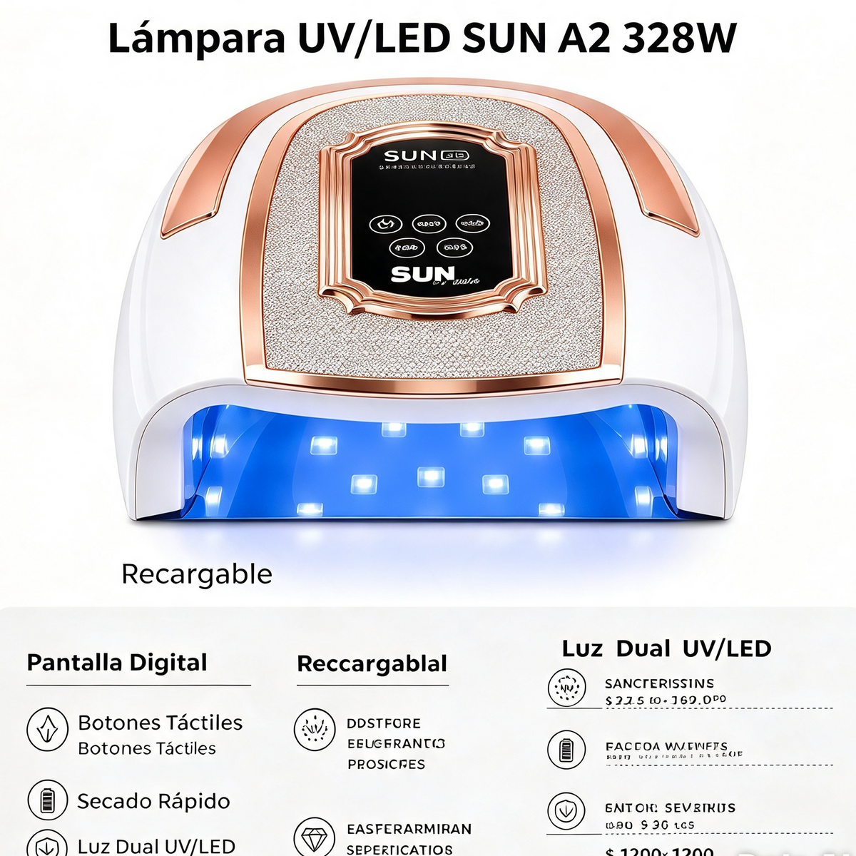 Lámpara UV/LED Profesional Recargable SUN A2 – 328W