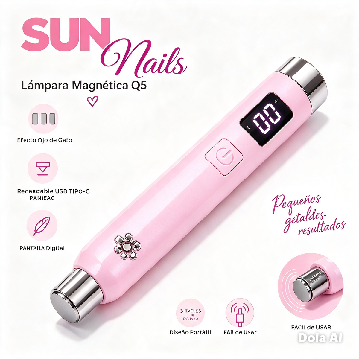 Lámpara Magnética Q5 Para Uñas Efecto Ojo De Gato Recargable USB Tipo-C