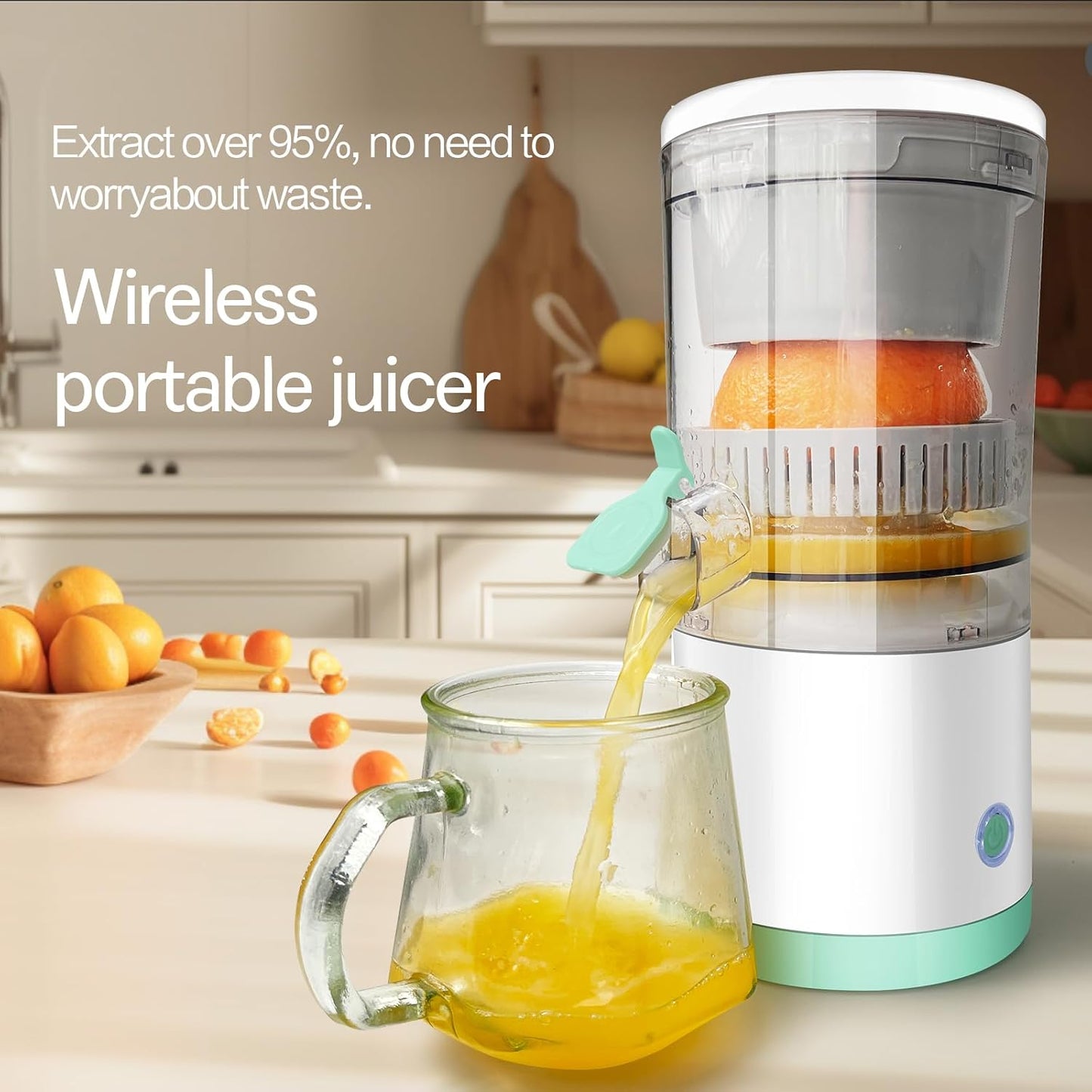 Exprimidor Eléctrico Recargable - Exprimidor de Cítricos con Tipo-c Recargable para Jugo de Naranja, Limón y Pomelo. (Blanco-45W)