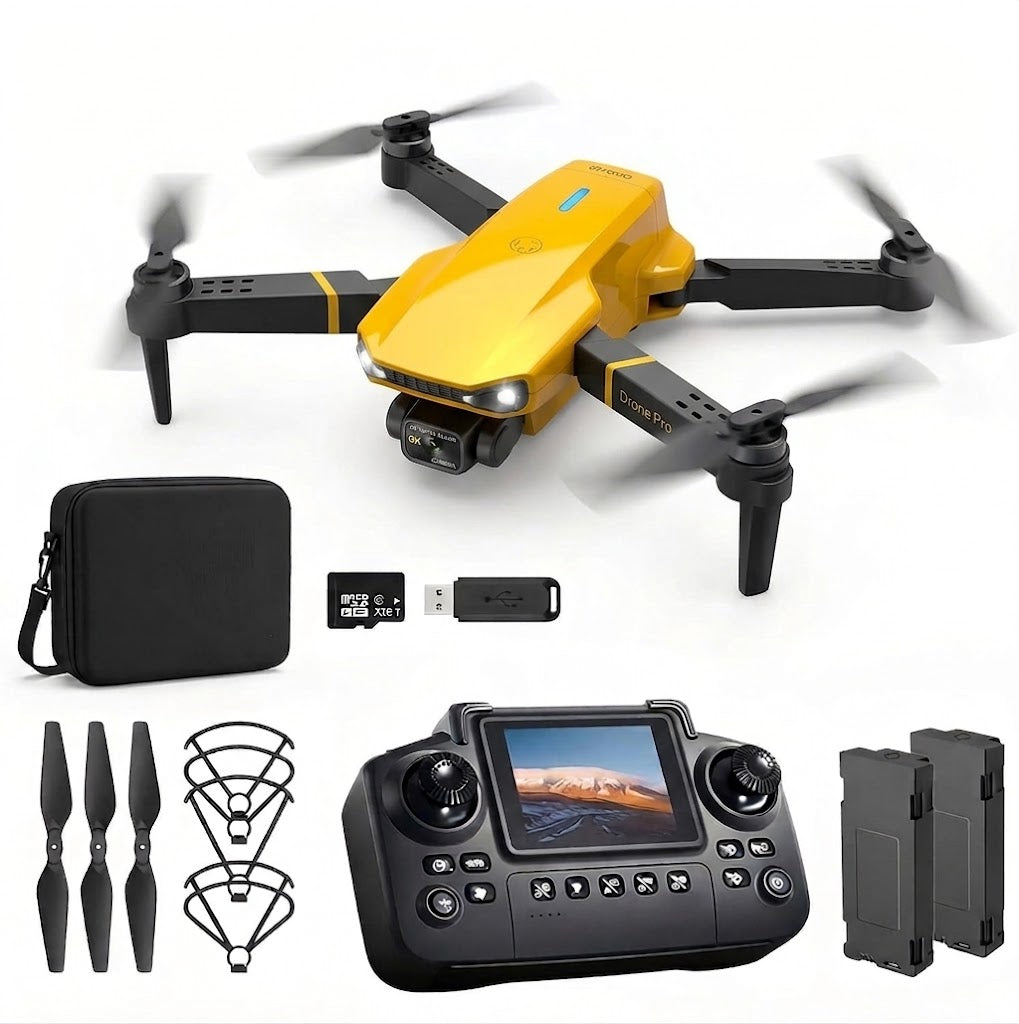 Mini Dron Plegable E88 Max Amarillo Control Remoto con Pantalla