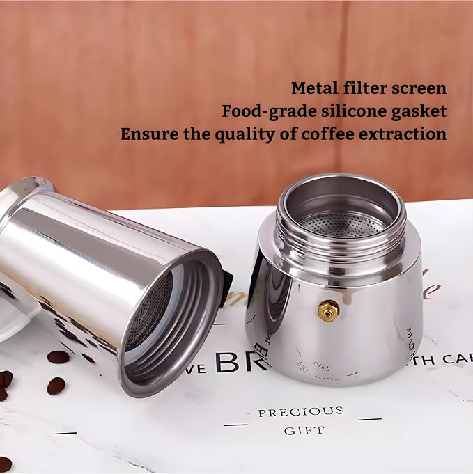 Cafetera Moka de Acero Inoxidable para Expresó, Cafetera Moka para Estufa,
