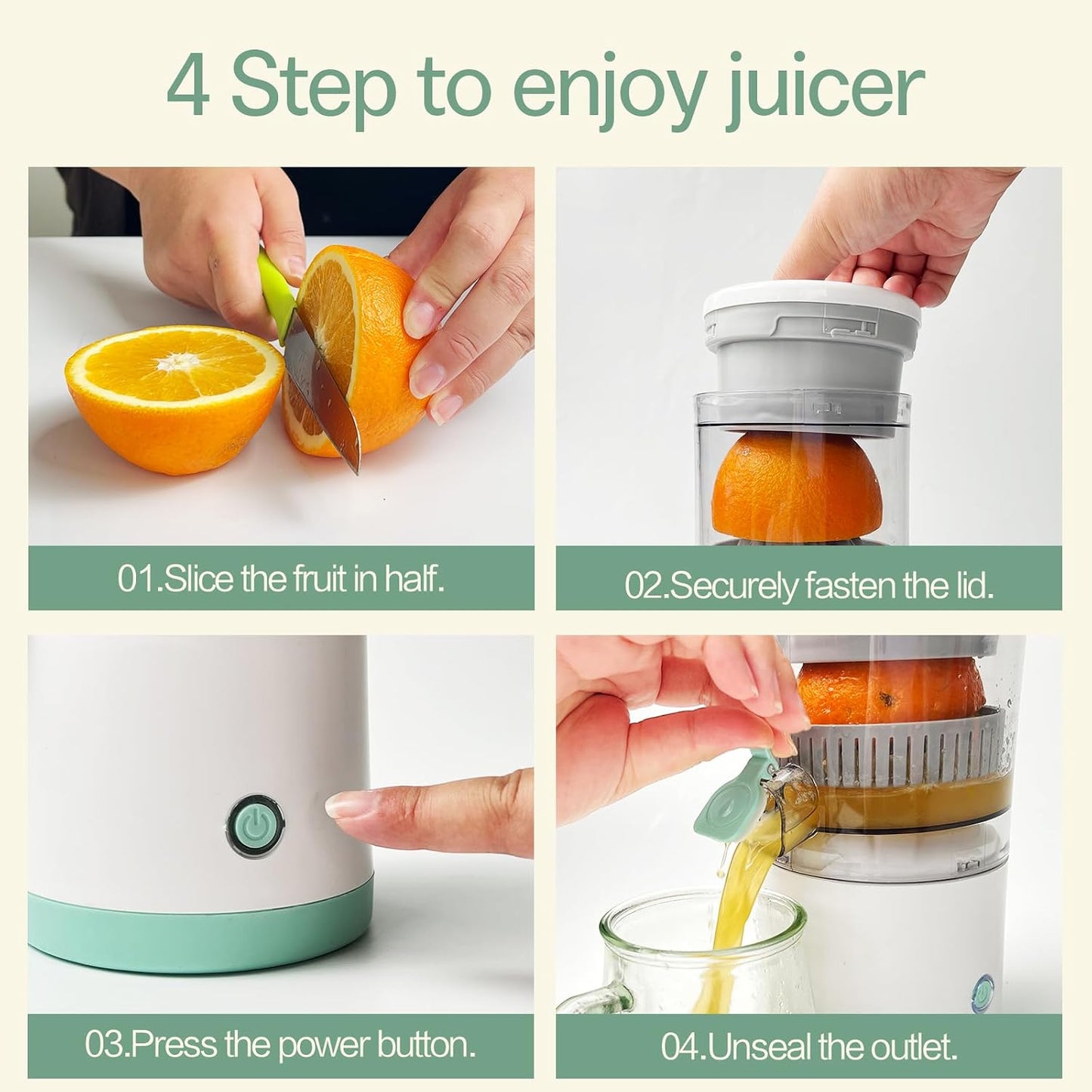 Exprimidor Eléctrico Recargable - Exprimidor de Cítricos con Tipo-c Recargable para Jugo de Naranja, Limón y Pomelo. (Blanco-45W)