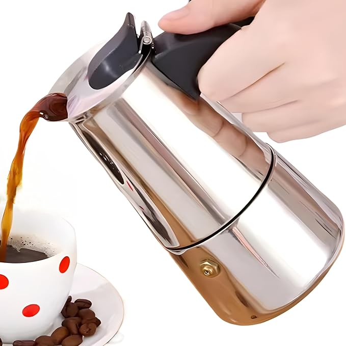 Cafetera Moka de Acero Inoxidable para Expresó, Cafetera Moka para Estufa,