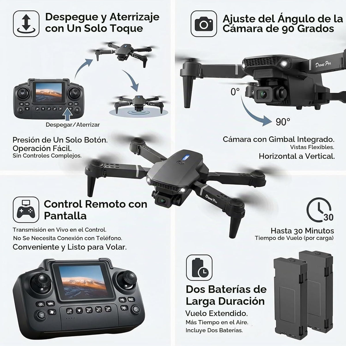Mini Dron Plegable E88 Max Amarillo Control Remoto con Pantalla