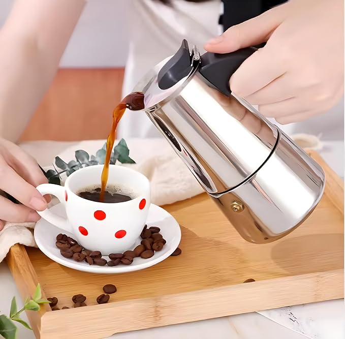 Cafetera Moka de Acero Inoxidable para Expresó, Cafetera Moka para Estufa,